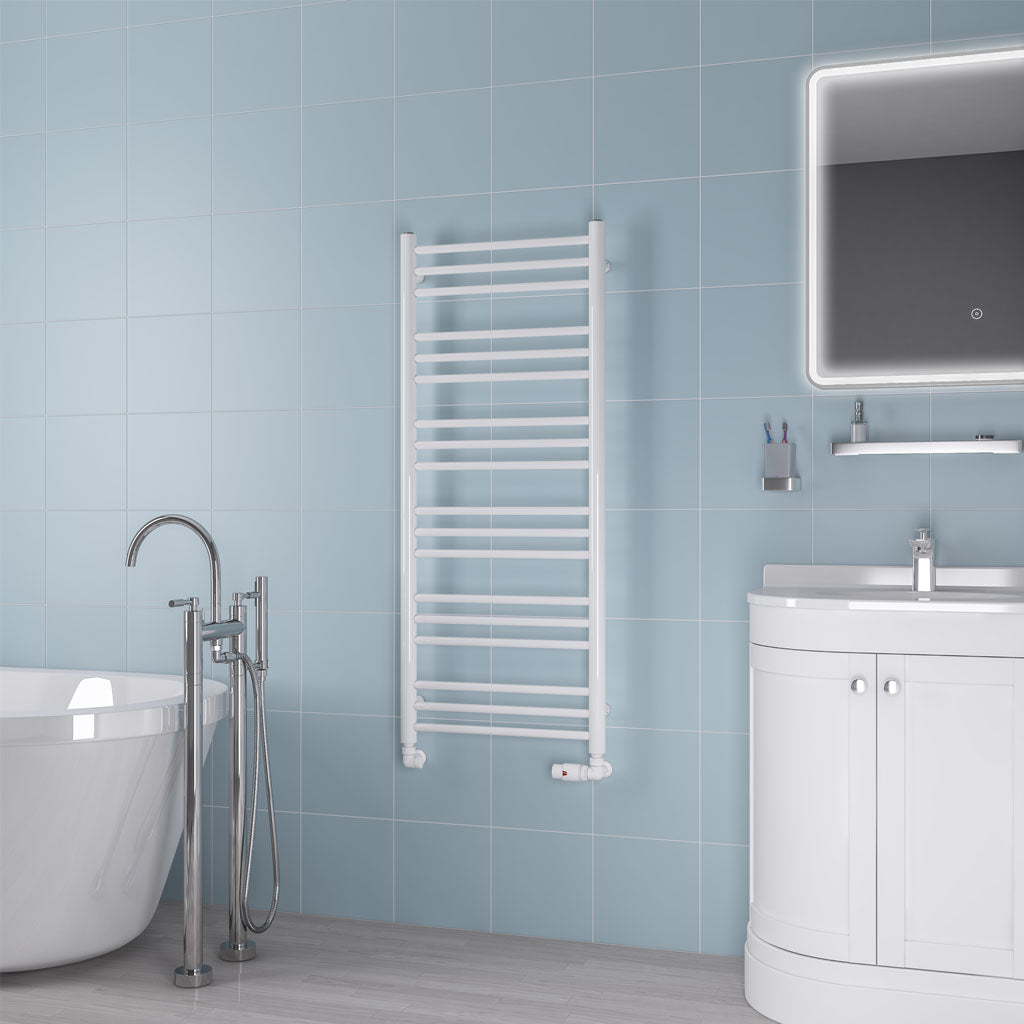 Eastbrook Biava Electric Round Straight Gloss White Towel Rail 1200mm x 500mm 41.0158-ELE