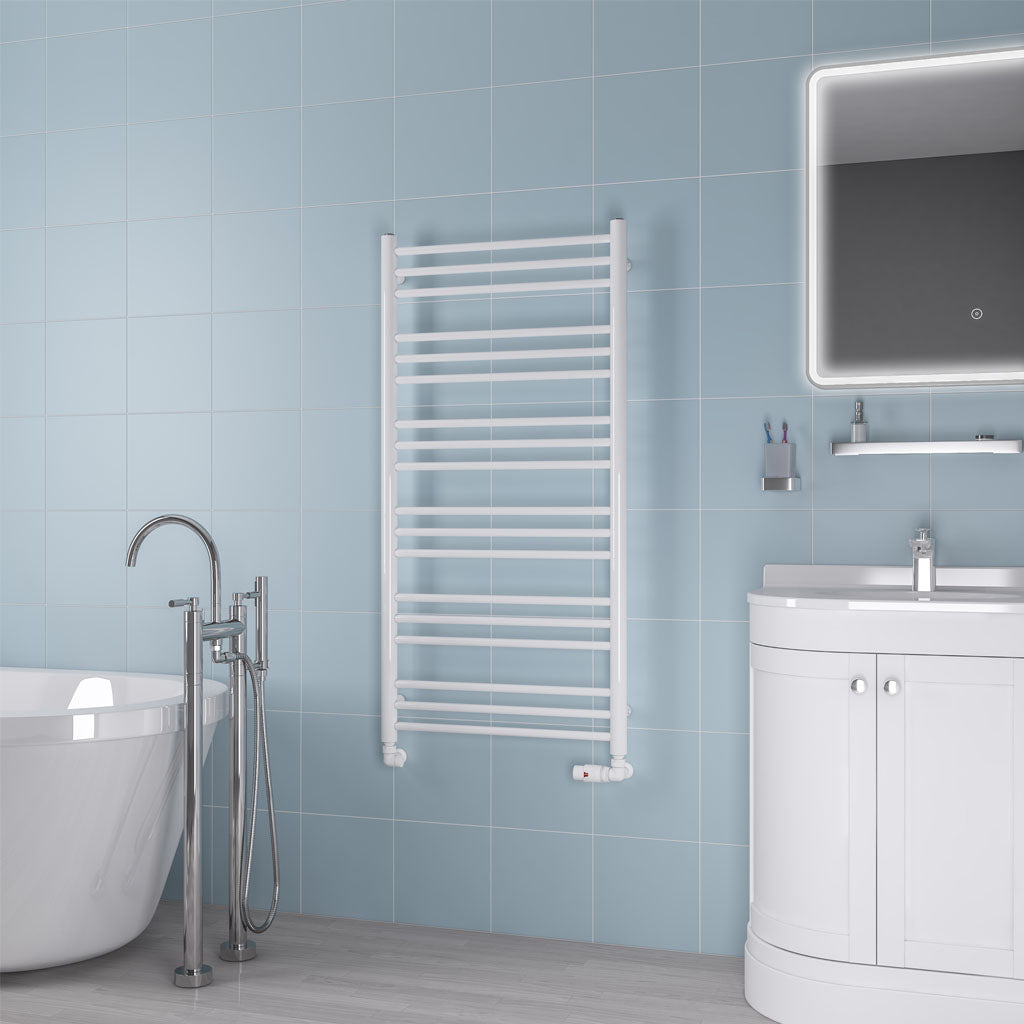 Eastbrook Biava Electric Round Straight Gloss White Towel Rail 1200mm x 600mm 41.0161-ELE