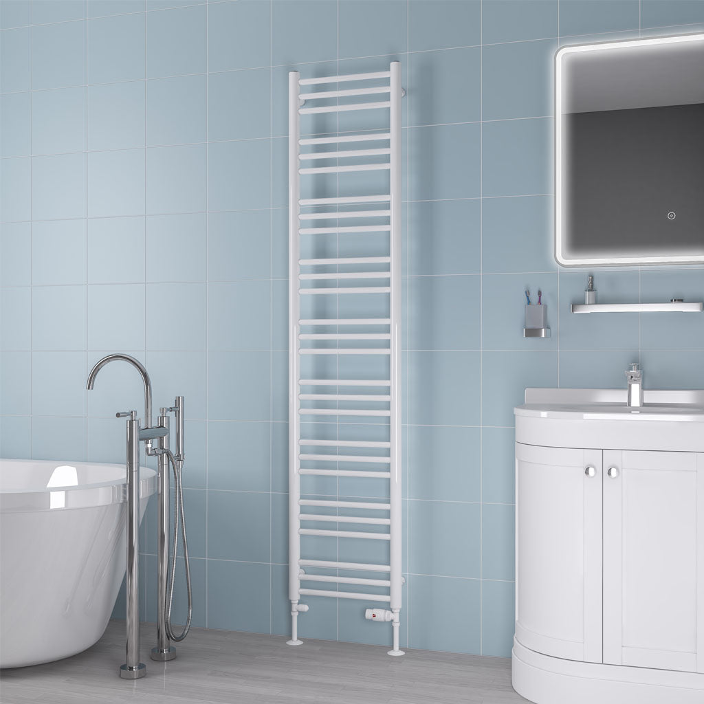 Eastbrook Biava Electric Round Straight Gloss White Towel Rail 1800mm x 400mm 41.0156-ELE