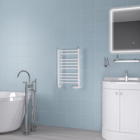 Eastbrook Biava Electric Round Straight Gloss White Towel Rail 600mm x 400mm 41.0154-ELE
