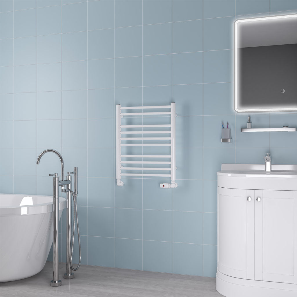 Eastbrook Biava Electric Round Straight Gloss White Towel Rail 600mm x 500mm 41.0157-ELE