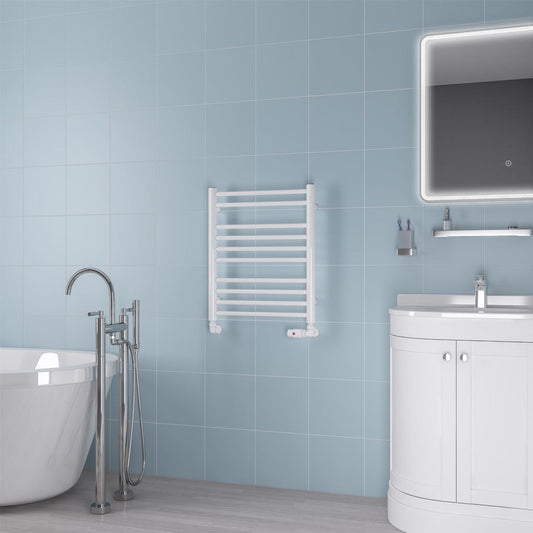 Eastbrook Biava Electric Round Straight Gloss White Towel Rail 600mm x 500mm 41.0157-ELE