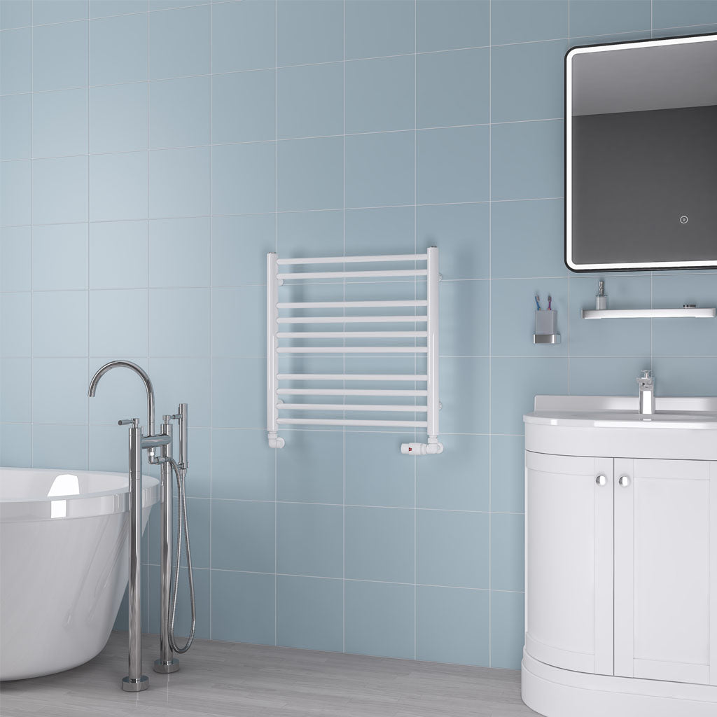 Eastbrook Biava Electric Round Straight Gloss White Towel Rail 600mm x 600mm 41.0160-ELE