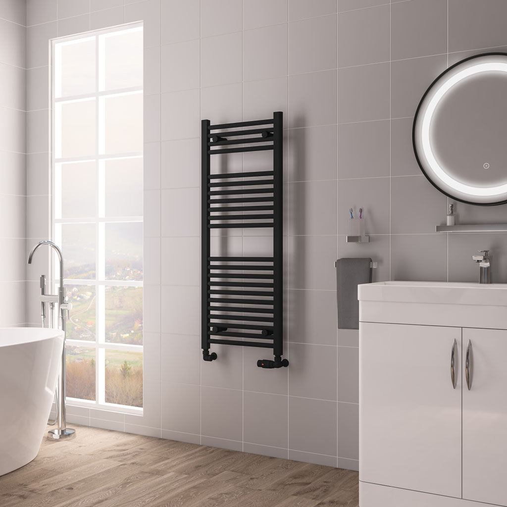 Eastbrook Biava Hidden Vent Straight Matt Black Towel Rail 1118mm x 450mm 61.0108