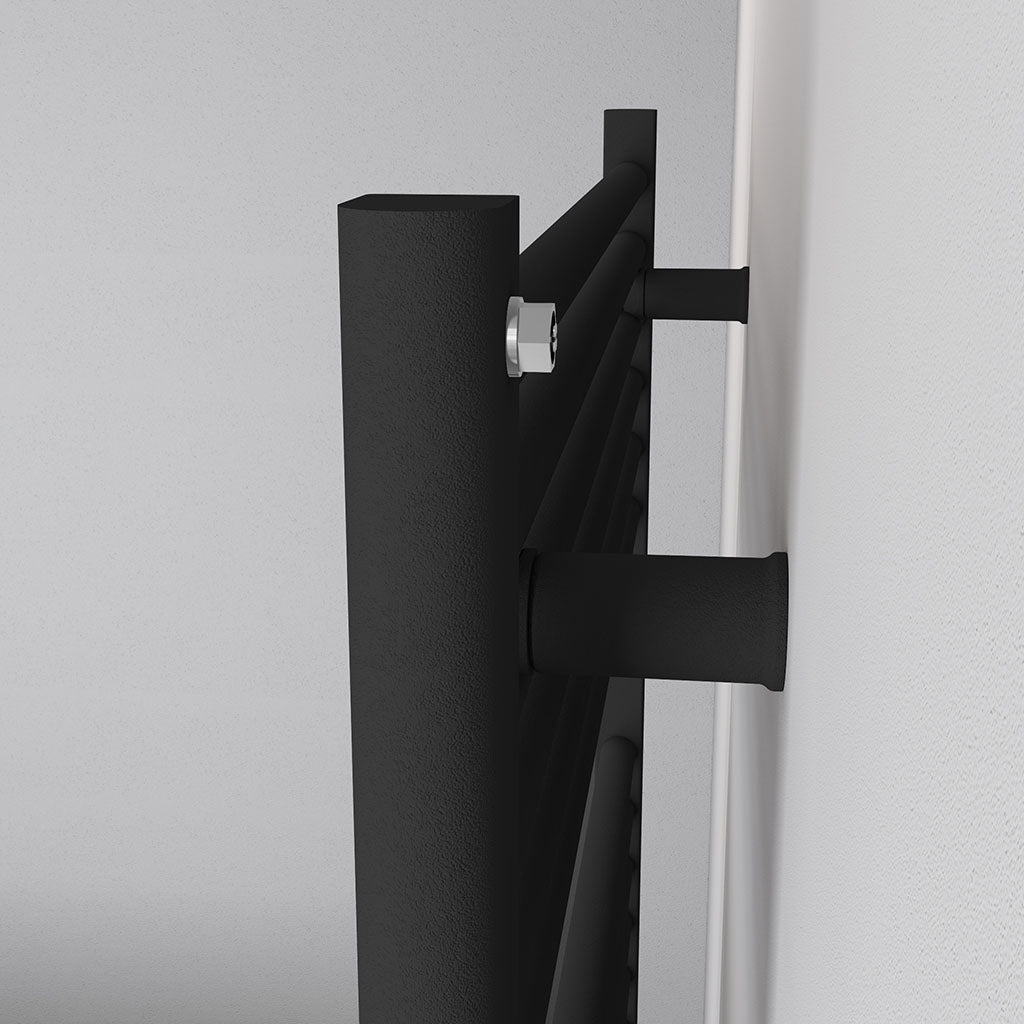 Eastbrook Biava Hidden Vent Straight Matt Black Towel Rail 1118mm x 450mm Close Up Image Side 61.0108