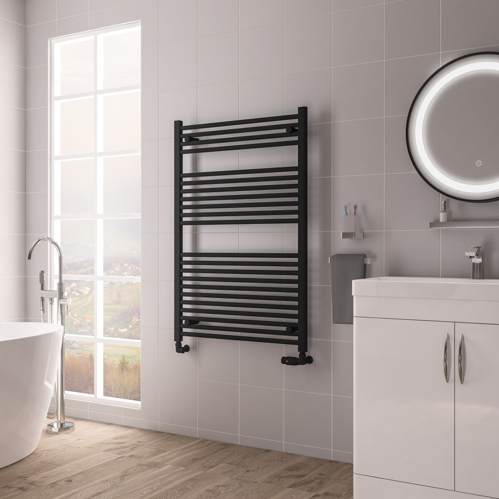 Eastbrook Biava Hidden Vent Straight Matt Black Towel Rail 1118mm x 750mm 61.0110