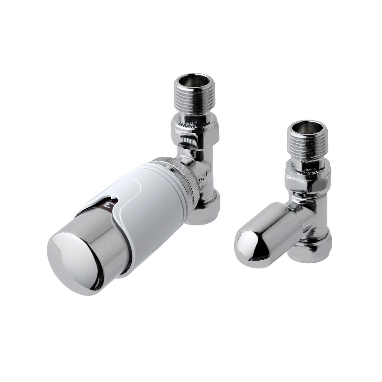 Eastbrook Biava Straight Chrome/White Thermostatic Radiator Valve & Lockshield 15mm (pair) 12.048