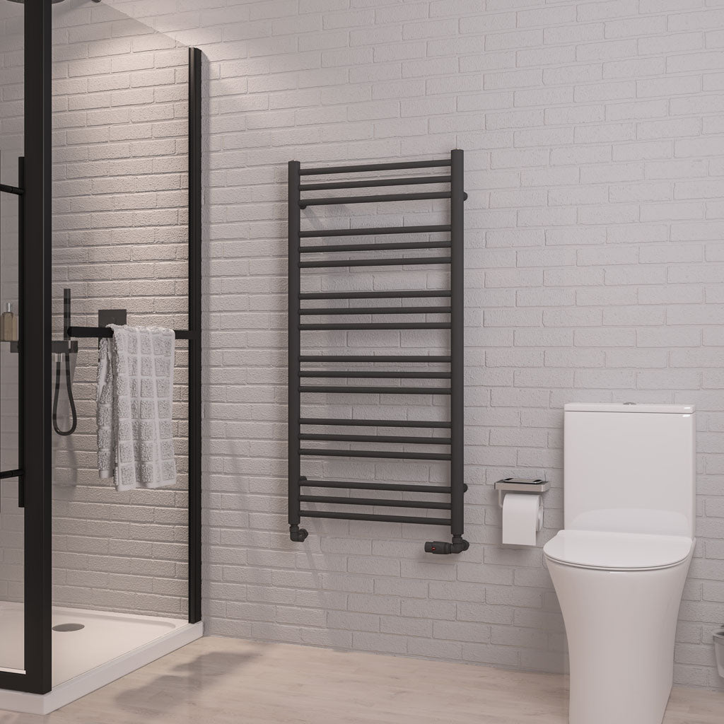 Eastbrook Corinium Electric Round Straight Matt Anthracite Towel Rail 1200mm x 600mm 89.1557-ELE