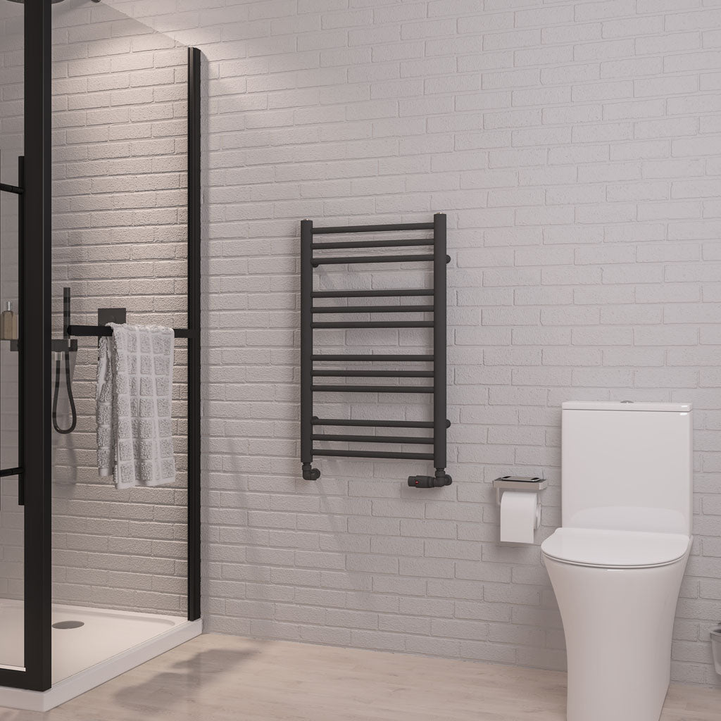 Eastbrook Corinium Electric Round Straight Matt Anthracite Towel Rail 800mm x 500mm 89.1554-ELE