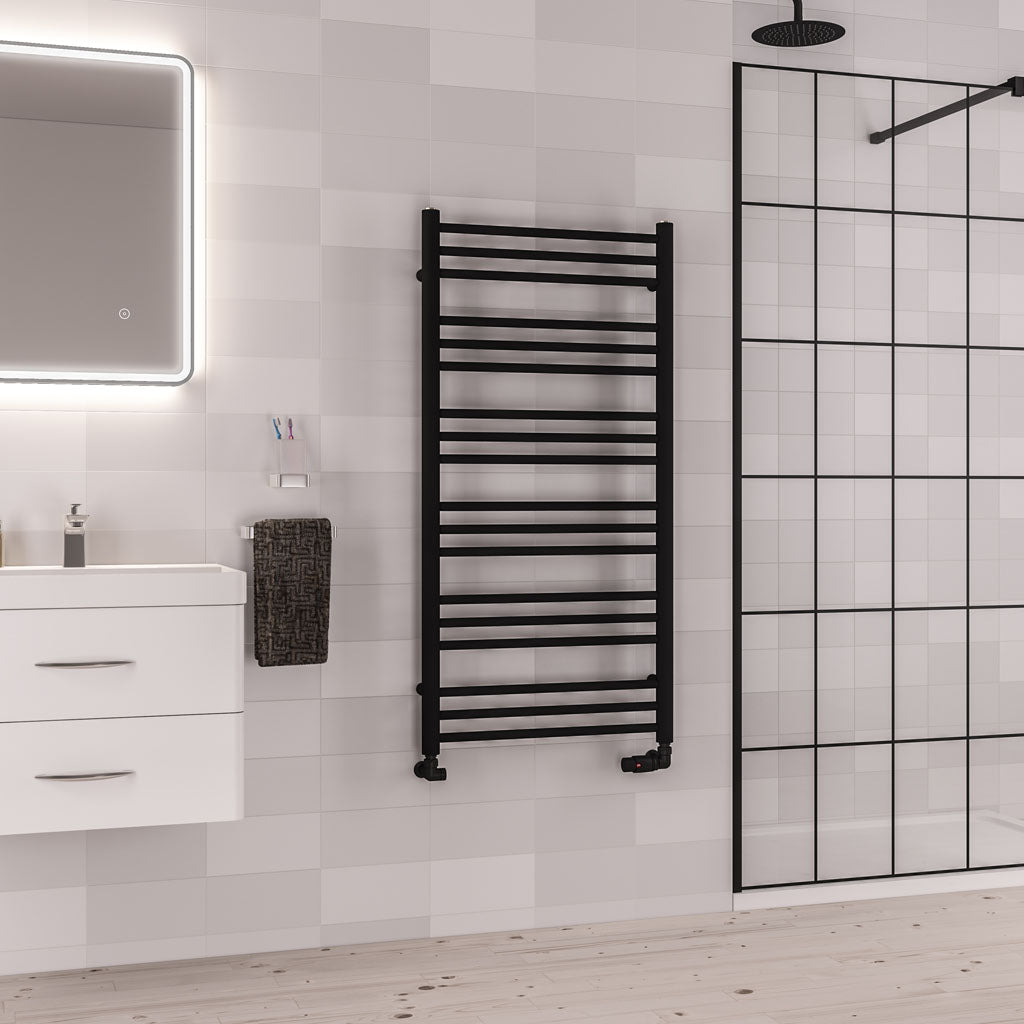 Eastbrook Corinium Electric Round Straight Matt Black Towel Rail 1200mm x 600mm 89.1563-ELE