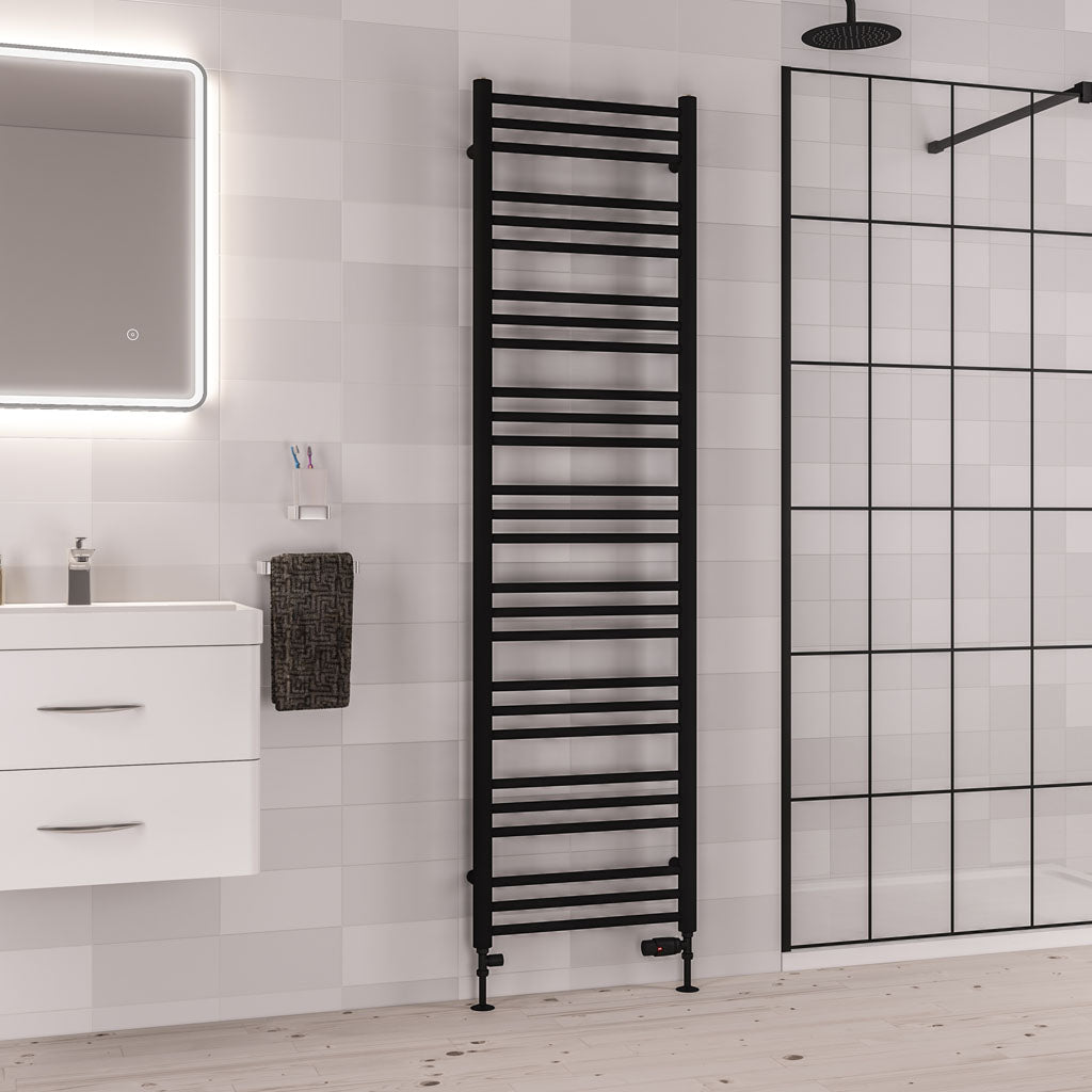 Eastbrook Corinium Electric Round Straight Matt Black Towel Rail 1800mm x 500mm 89.1564-ELE