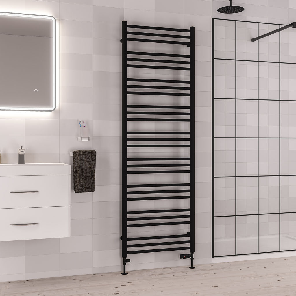 Eastbrook Corinium Electric Round Straight Matt Black Towel Rail 1800mm x 600mm 89.1565-ELE