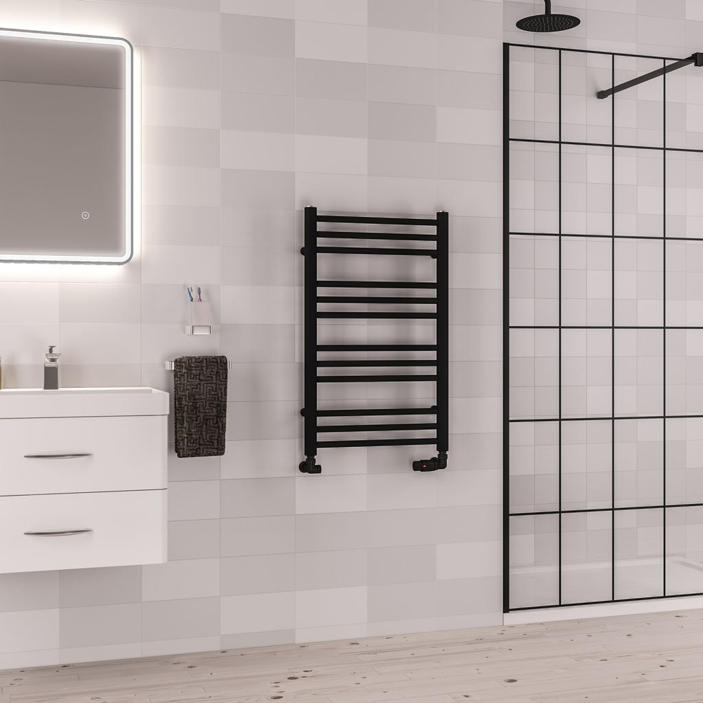 Eastbrook Corinium Electric Round Straight Matt Black Towel Rail 800mm x 500mm 89.1560-ELE