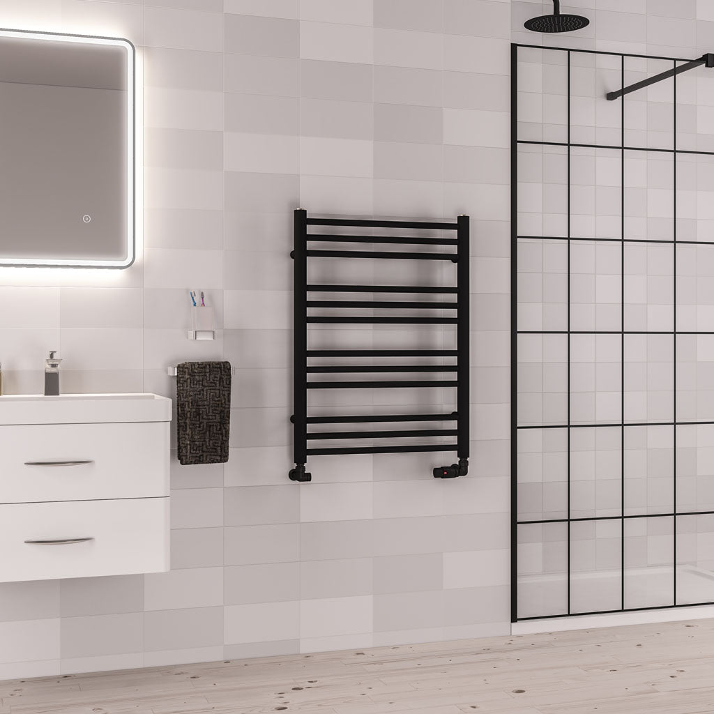 Eastbrook Corinium Electric Round Straight Matt Black Towel Rail 800mm x 600mm 89.1561-ELE