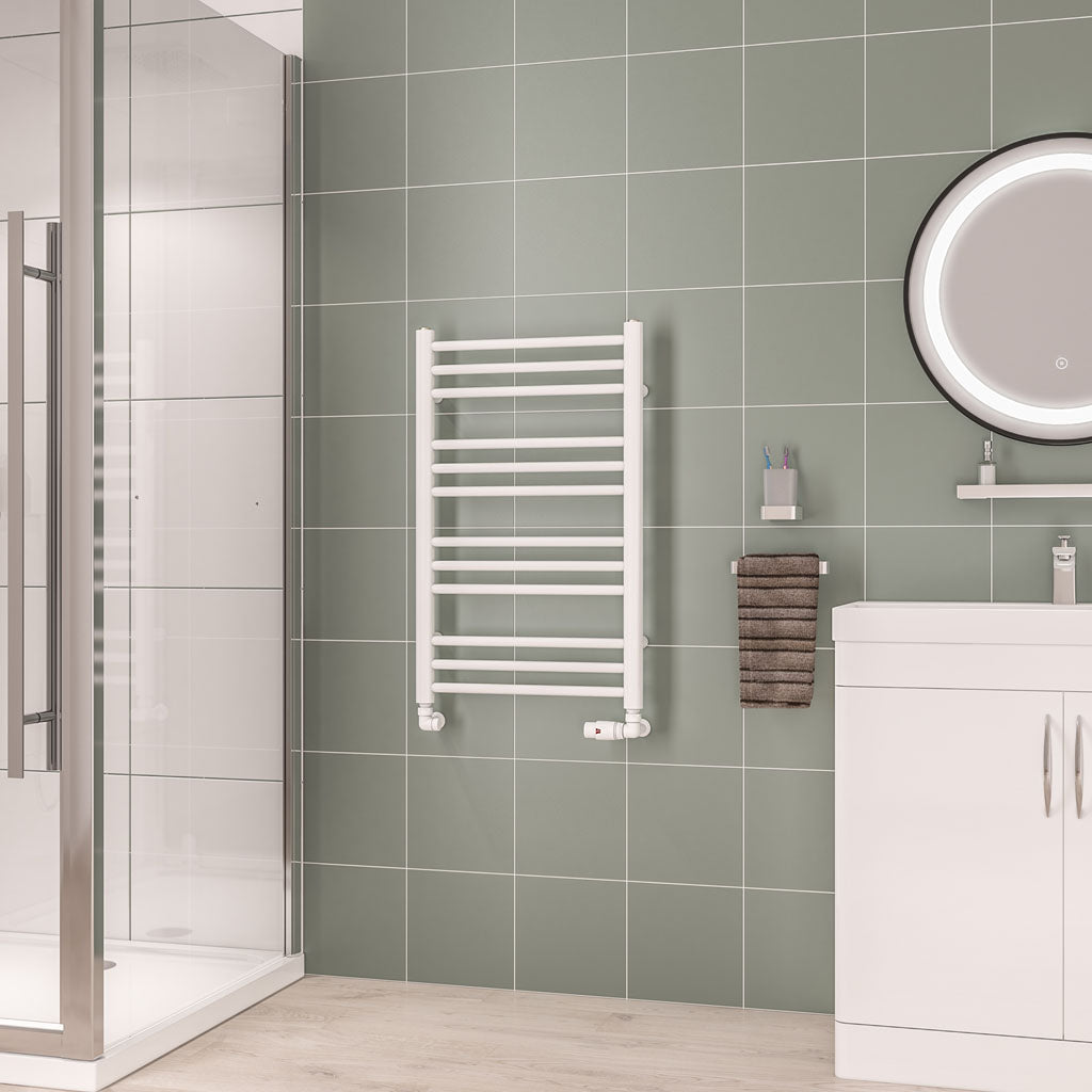 Eastbrook Corinium Round Straight Gloss White Towel Rail 800mm x 500mm 89.1542