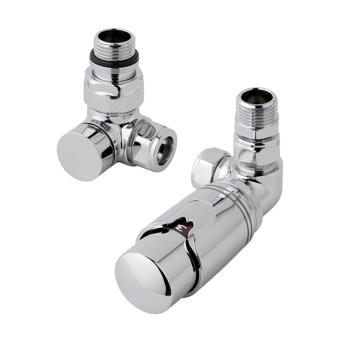 Eastbrook Corner Chrome Thermostatic Radiator Valve & Lockshield 15mm (pair) 12.045