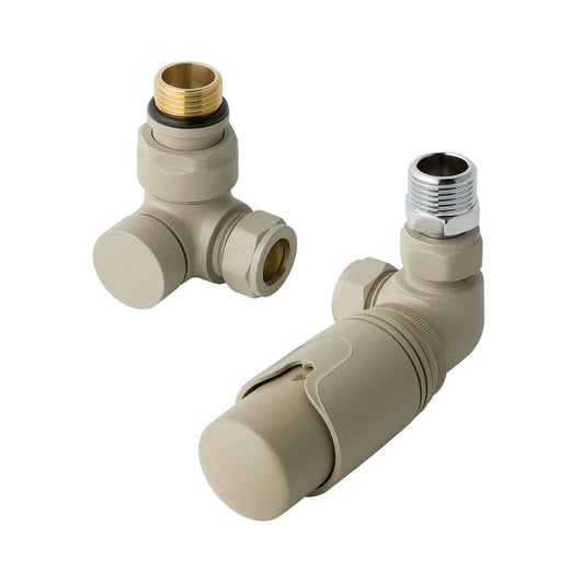 Eastbrook Corner Matt Cappuccino Thermostatic Radiator Valve & Lockshield 15mm (pair) 12.055