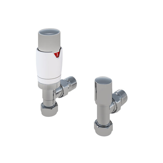 Eastbrook Darlington Angled White/Chrome Bi-Directional TRV with Lockshield 15mm (pair) 54.0006