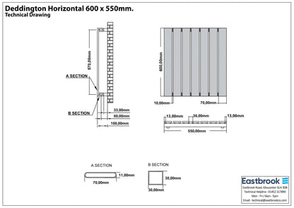 Eastbrook Deddington Chrome Horizontal Single Panel Designer Radiator 600mm x 550mm Technical Image 89.1509