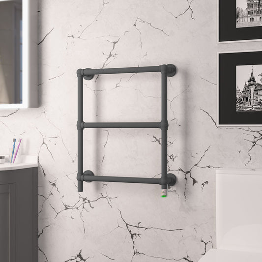 Eastbrook Kennet Matt Anthracite Dry Electric Towel Rail 700mm x 600mm 47.0044