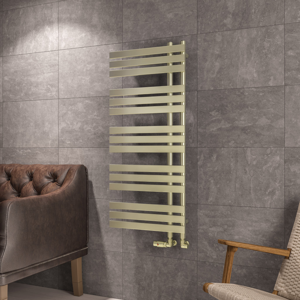 Eastbrook Leonardo Electric Brushed Brass Designer Towel Rail 1200mm x 500mm 41.0371-ELE