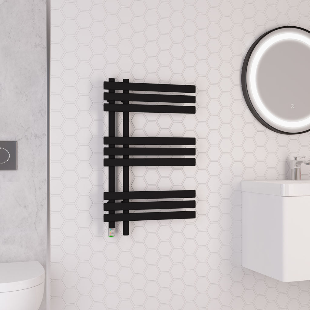 Eastbrook Loddon Matt Black Dry Electric Towel Rail 800mm x 500mm 47.0035