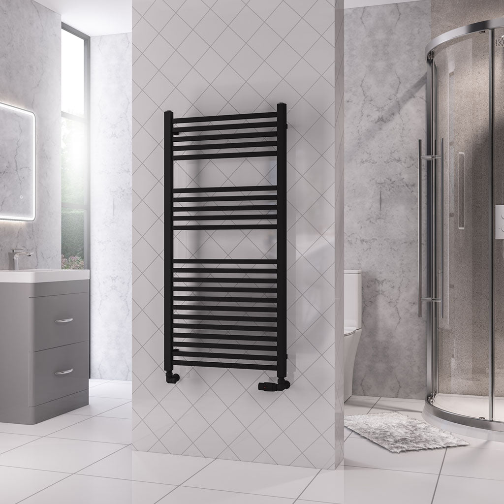 Eastbrook Rion Electric Straight Matt Black Towel Rail 1200mm x 600mm 89.1686-ELE