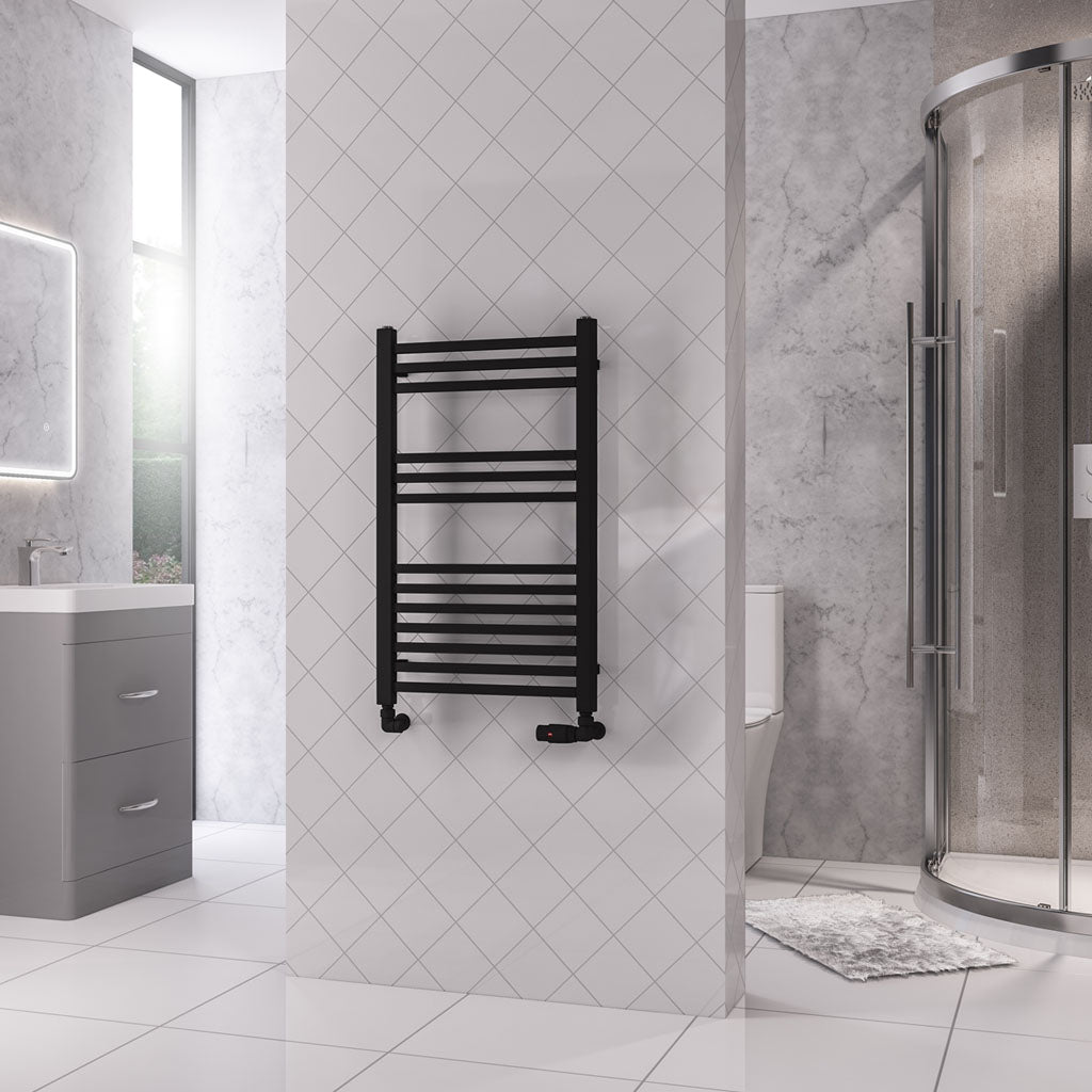 Eastbrook Rion Electric Straight Matt Black Towel Rail 800mm x 500mm 89.1683-ELE