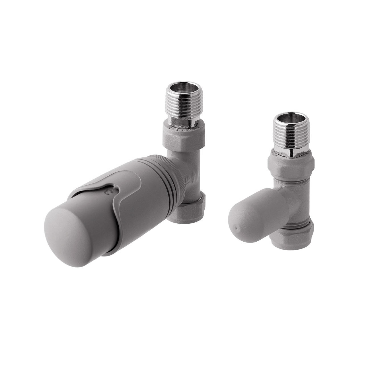 Eastbrook Straight Matt Grey Thermostatic Radiator Valve & Lockshield 15mm (pair) 41.3026
