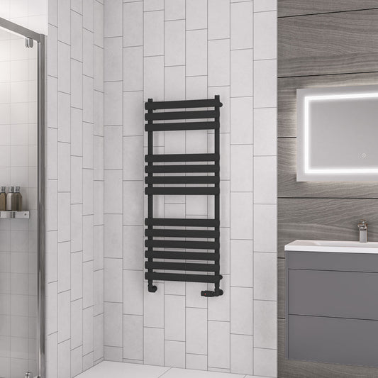 Eastbrook Tunstall Electric Matt Black Designer Towel Rail 1200mm x 500mm 89.0035-ELE