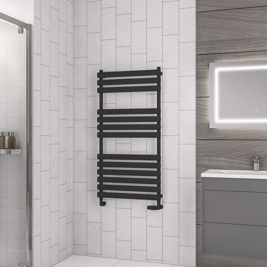 Eastbrook Tunstall Electric Matt Black Designer Towel Rail 1200mm x 600mm 89.0047-ELE