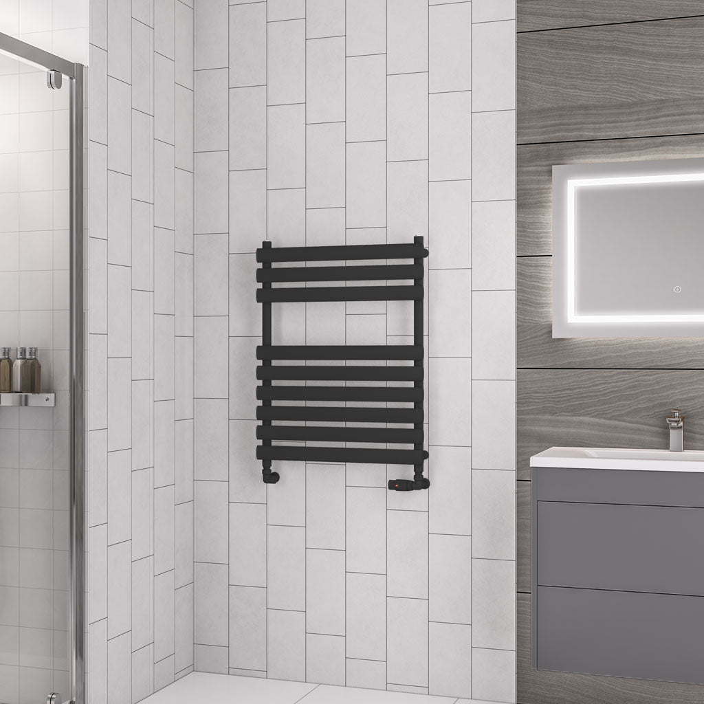 Eastbrook Tunstall Electric Matt Black Designer Towel Rail 800mm x 600mm 89.0043-ELE