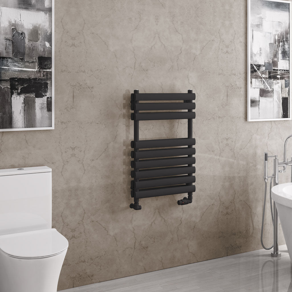 Eastbrook Tunstall Electric Matt Black Double Panel Designer Towel Rail 800mm x 500mm 81.0180-ELE