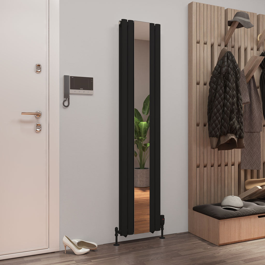 Eastbrook Tunstall Matt Black Double Panel Designer Mirror Radiator 1800mm x 380mm 81.0188