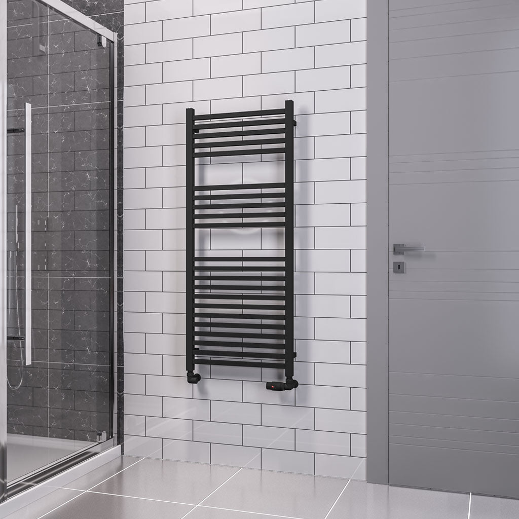 Eastbrook Tuscan Electric Multirail Square Matt Black Towel Rail 1200mm x 500mm 89.1661-ELE