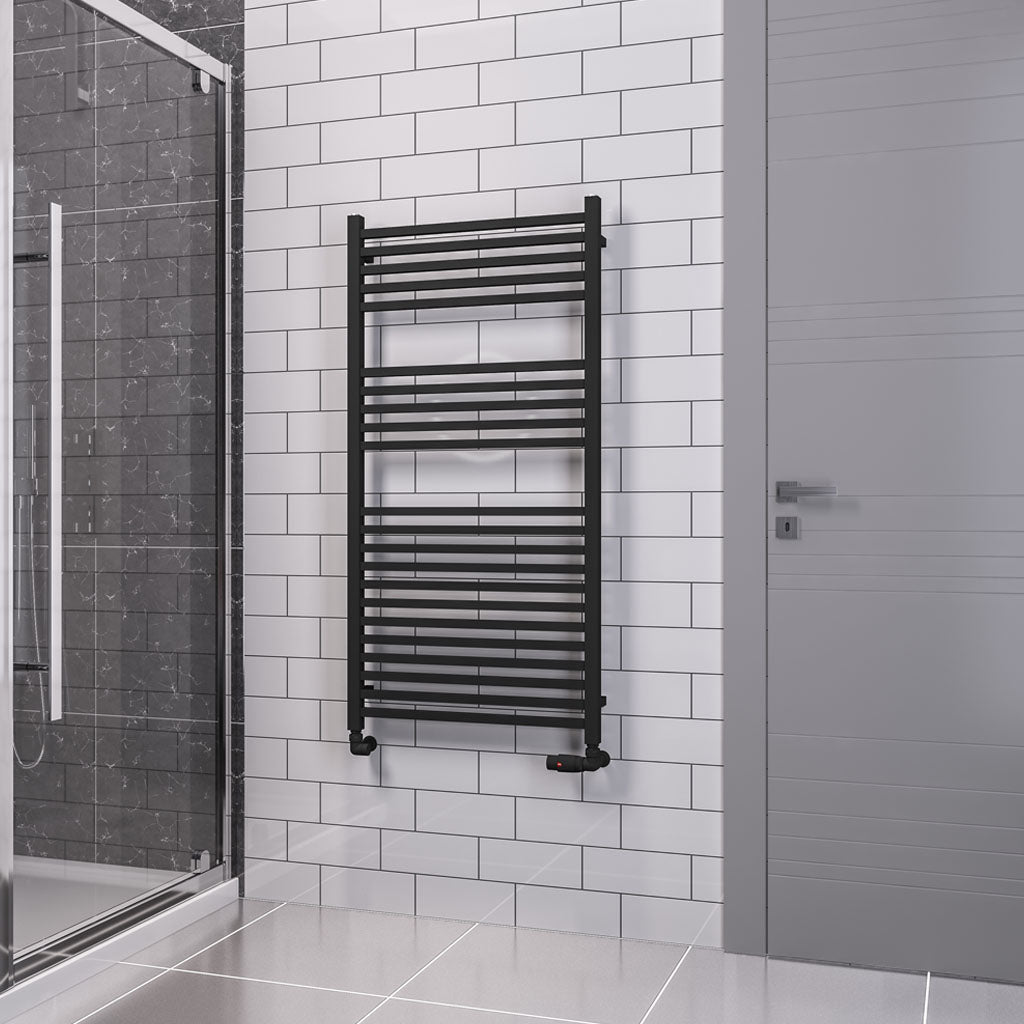 Eastbrook Tuscan Electric Multirail Square Matt Black Towel Rail 1200mm x 600mm 89.1662-ELE