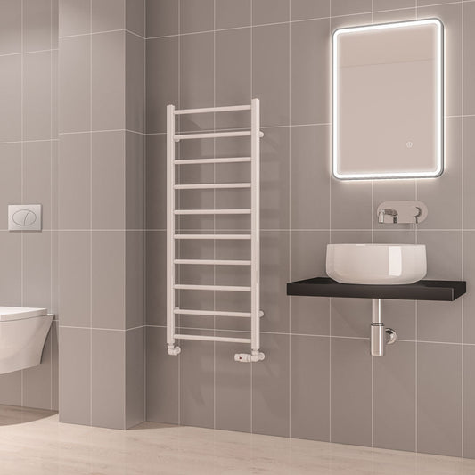 Eastbrook Tuscan Electric Round Straight Gloss White Towel Rail 1200mm x 500mm 89.1574-ELE