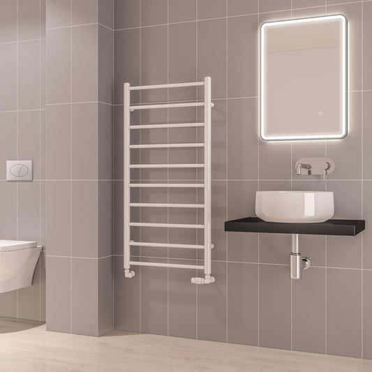 Eastbrook Tuscan Electric Round Straight Gloss White Towel Rail 1200mm x 600mm 89.1575-ELE