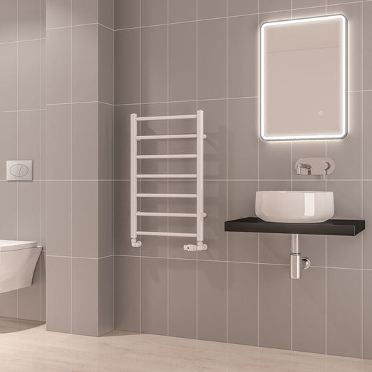Eastbrook Tuscan Electric Round Straight Gloss White Towel Rail 800mm x 500mm 89.1572-ELE