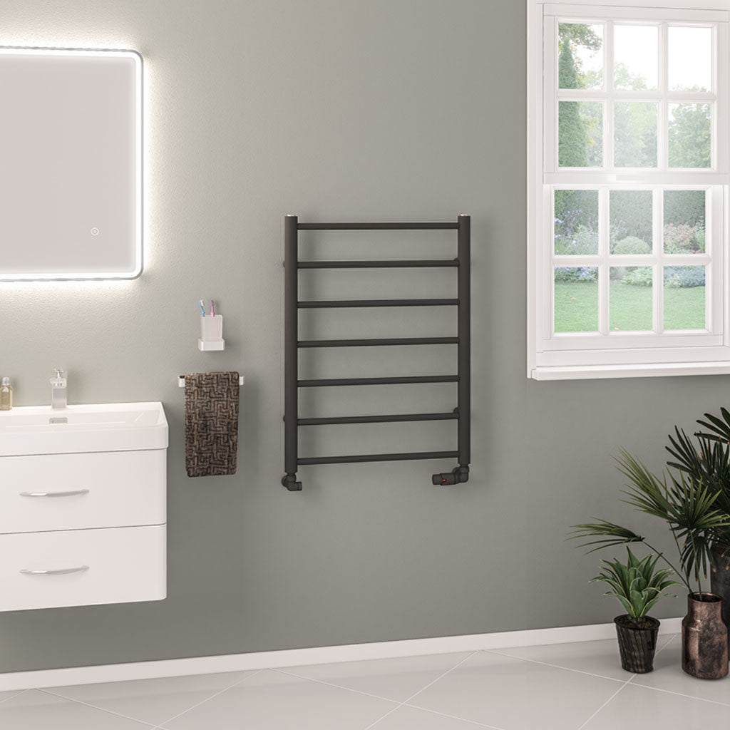 Eastbrook Tuscan Electric Round Straight Matt Anthracite Towel Rail 800mm x 600mm 89.1585-ELE