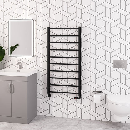 Eastbrook Tuscan Electric Round Straight Matt Black Towel Rail 1200mm x 600mm 89.1593-ELE