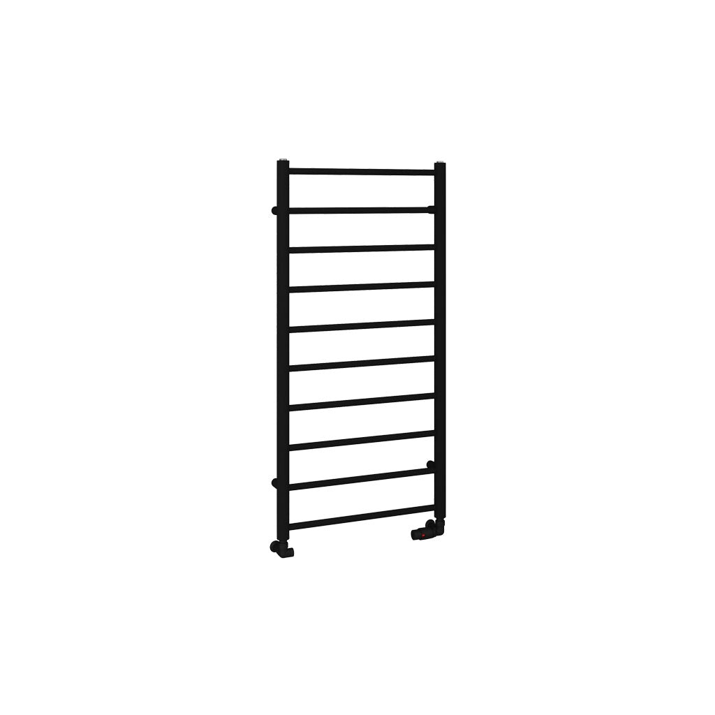 Eastbrook Tuscan Electric Round Straight Matt Black Towel Rail 1200mm x 600mm Cut Out Image 89.1593-ELE