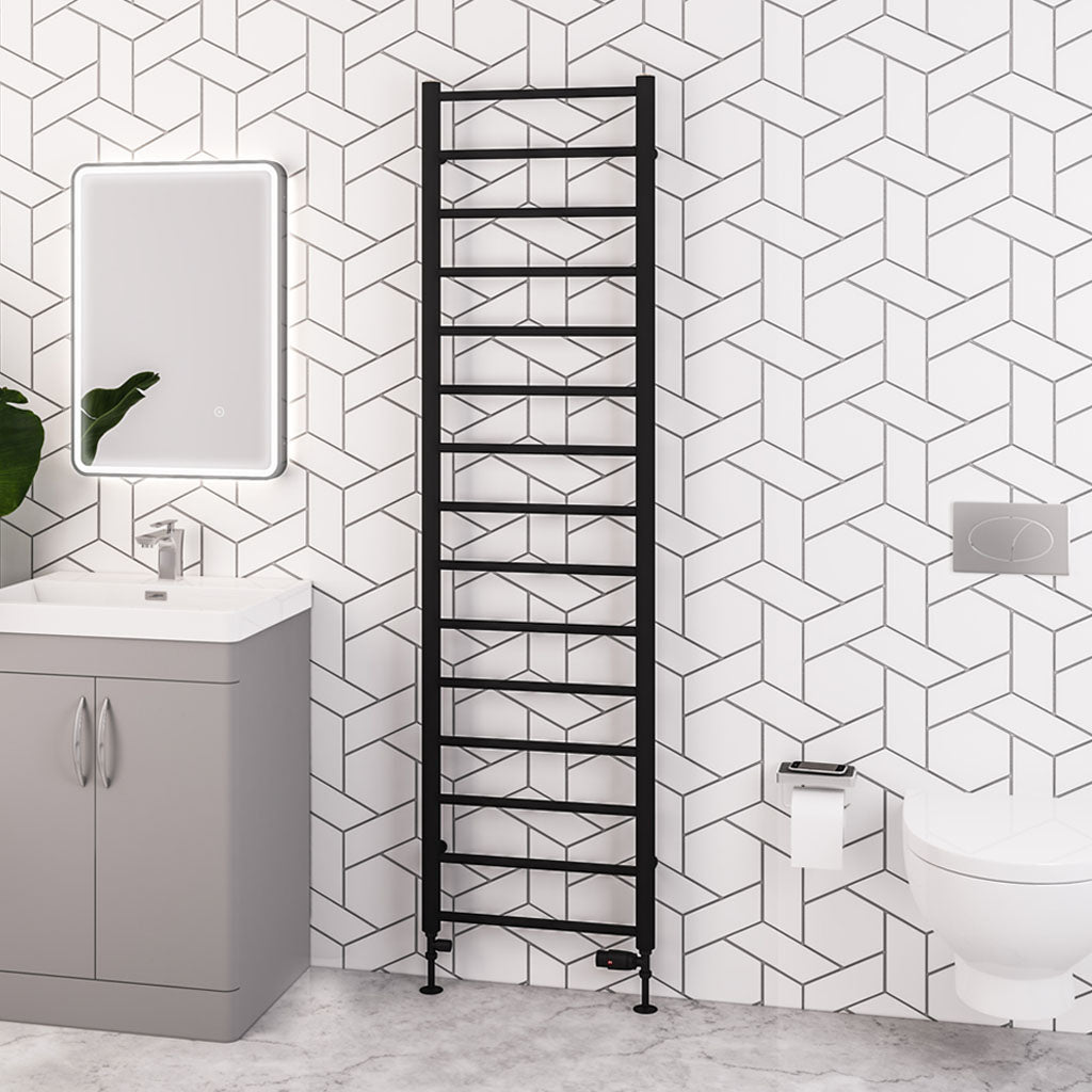 Eastbrook Tuscan Electric Round Straight Matt Black Towel Rail 1800mm x 500mm 89.1594-ELE