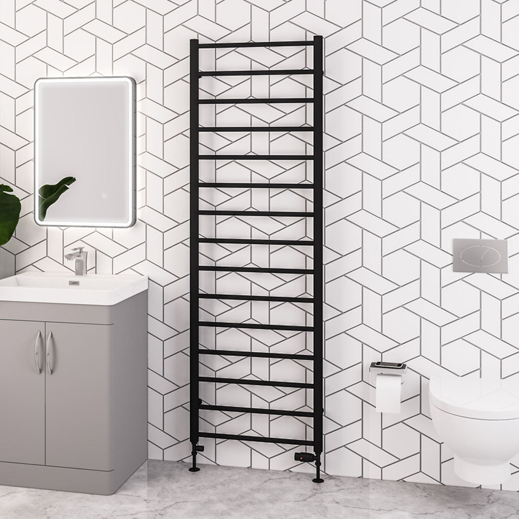 Eastbrook Tuscan Electric Round Straight Matt Black Towel Rail 1800mm x 600mm 89.1595-ELE