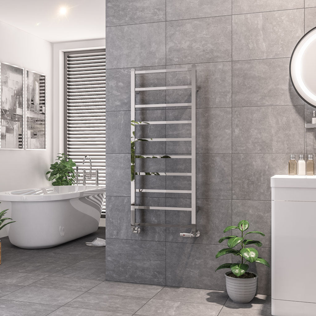 Eastbrook Tuscan Electric Square Chrome Towel Rail 1200mm x 500mm 89.1270-ELE