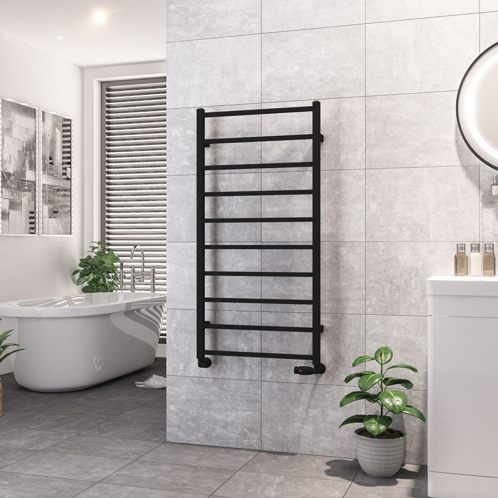 Eastbrook Tuscan Electric Square Matt Black Towel Rail 1200mm x 600mm 89.1265-ELE