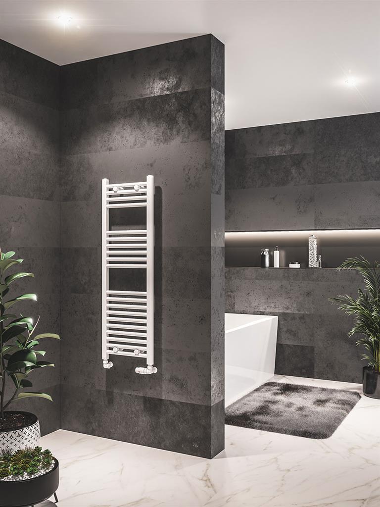 Eastbrook Westward Electric Straight Gloss White Towel Rail 1200mm x 400mm 89.0578-ELE