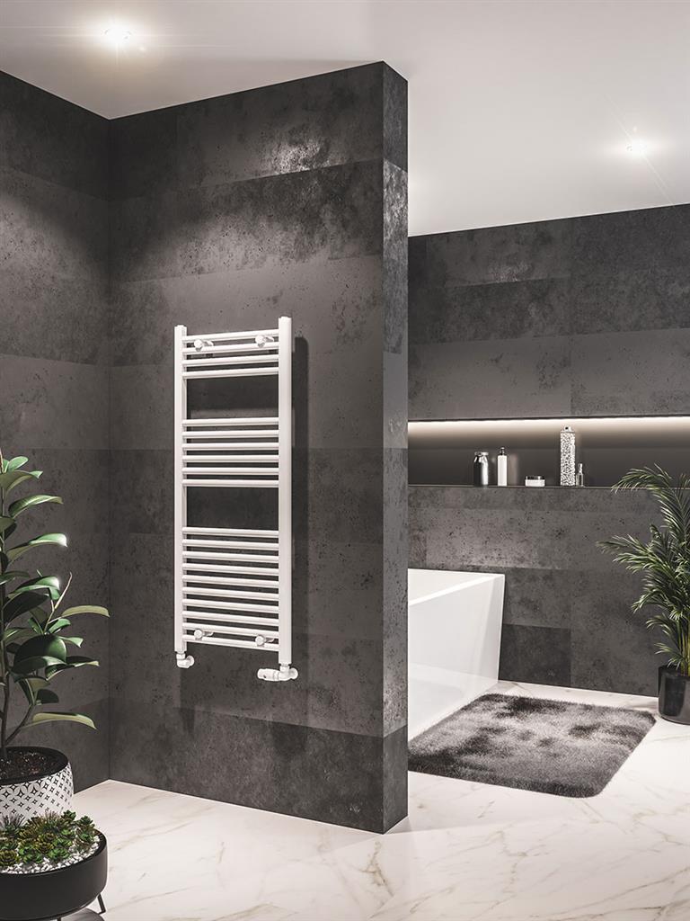 Eastbrook Westward Electric Straight Gloss White Towel Rail 1200mm x 500mm 89.0579-ELE