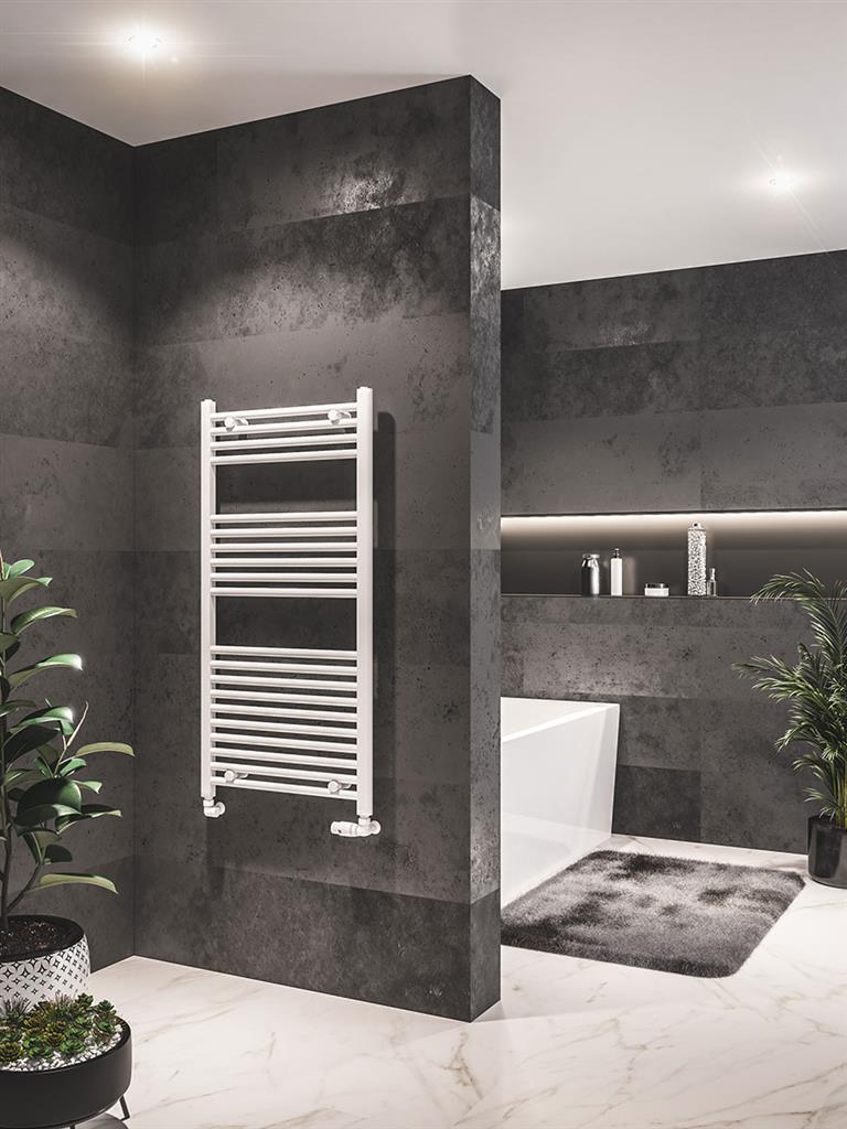 Eastbrook Westward Electric Straight Gloss White Towel Rail 1200mm x 600mm 89.0580-ELE