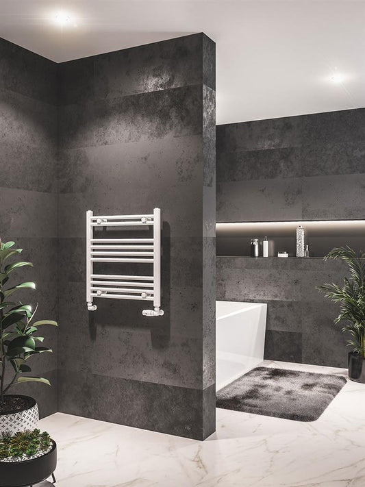 Eastbrook Westward Electric Straight Gloss White Towel Rail 600mm x 600mm 89.0573-ELE